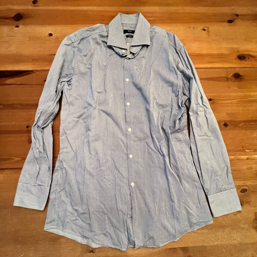 Men’s Blue Boss Hugo Boss Spread Collar Dress Shirt 16, 32/33